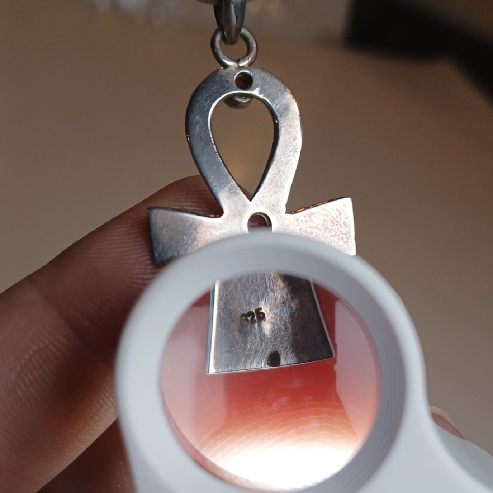 🔮✨ Sterling Silver Ankh Pendant Garnet Amethyst Sacred Egyptian Whimsigoth - Picture 3 of 6